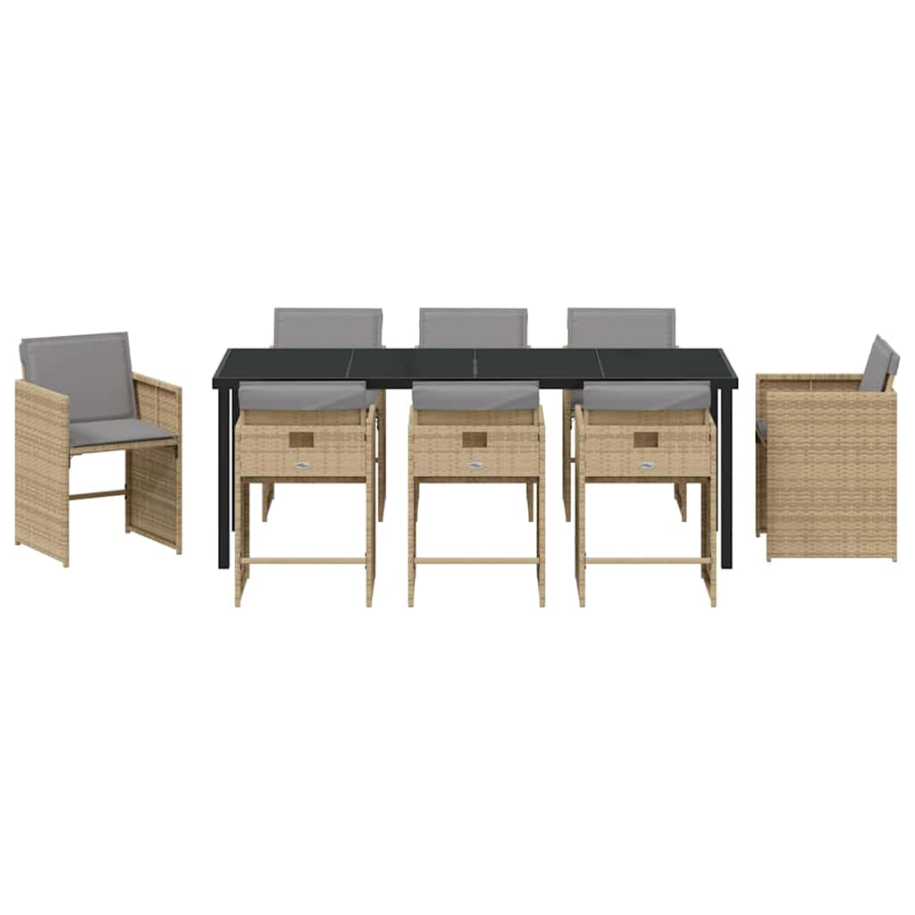Tuin eettafelset met kussen 9 pcs Beige poly rattan is nu te koop bij PeponiXL, paradijselijk wonen!