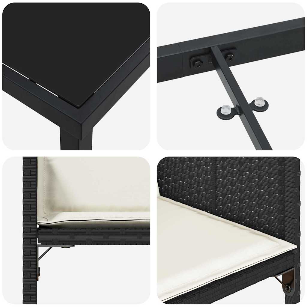 Tuin eettafelset met kussen 9 pcs Zwart poly rattan is nu te koop bij PeponiXL, paradijselijk wonen!