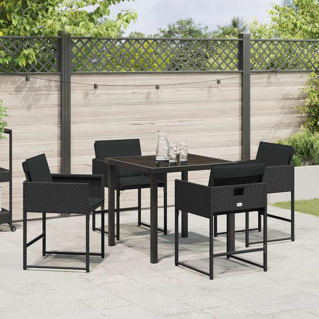 Tuin eettafelset met kussen 5 pcs Zwart poly rattan is nu te koop bij PeponiXL, paradijselijk wonen!