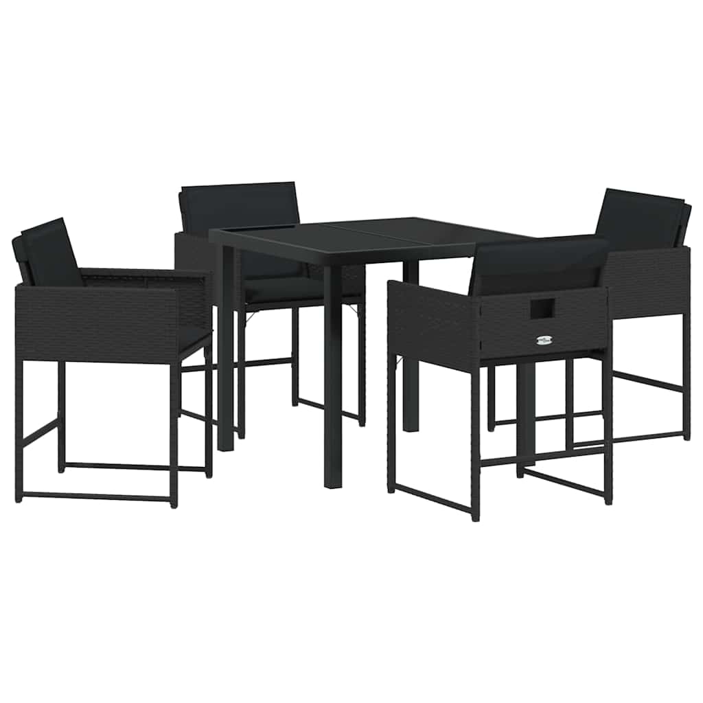 Tuin eettafelset met kussen 5 pcs Zwart poly rattan is nu te koop bij PeponiXL, paradijselijk wonen!