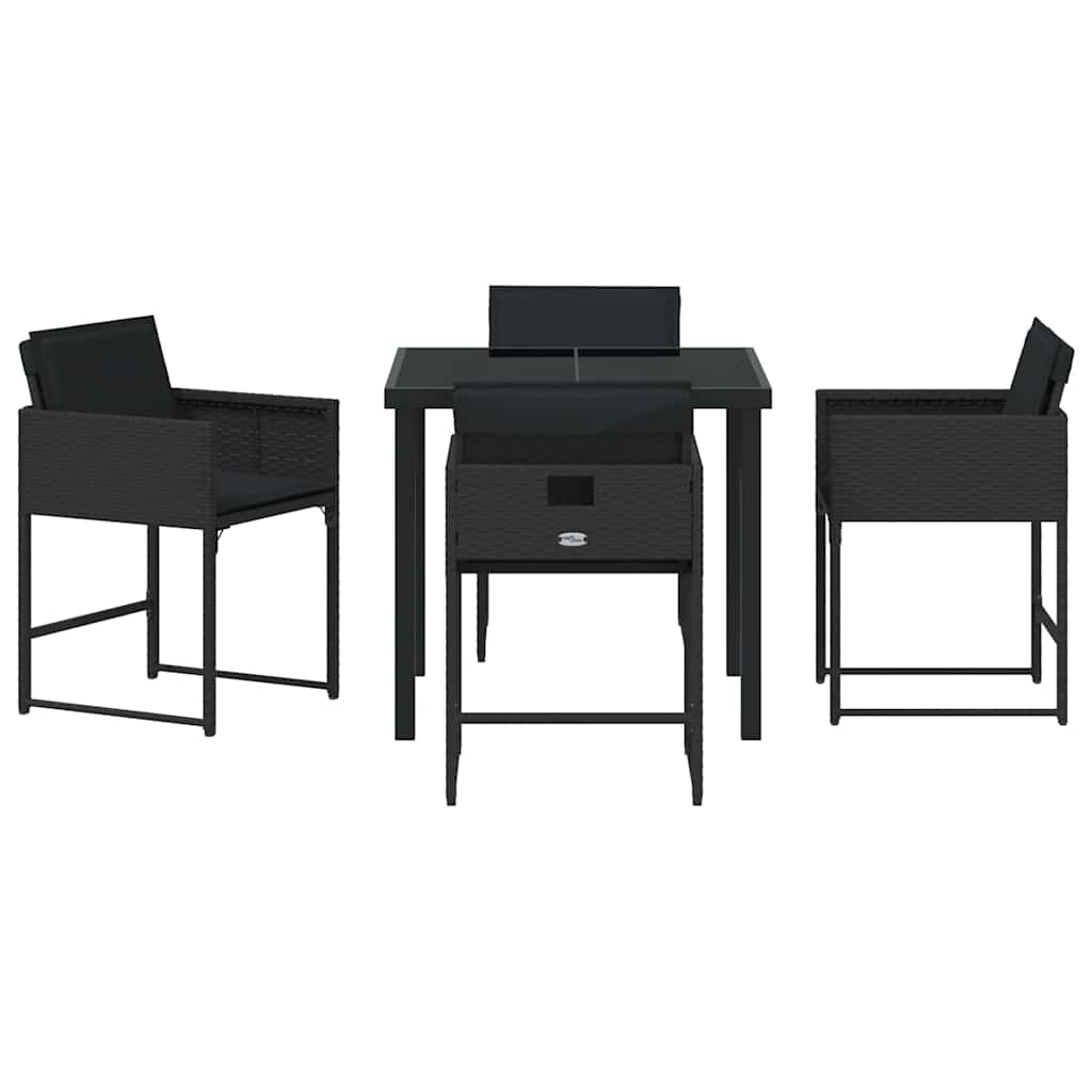 Tuin eettafelset met kussen 5 pcs Zwart poly rattan is nu te koop bij PeponiXL, paradijselijk wonen!