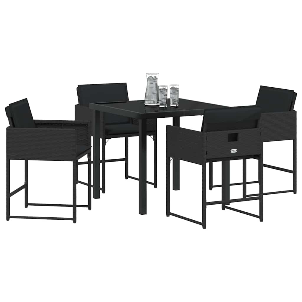 Tuin eettafelset met kussen 5 pcs Zwart poly rattan is nu te koop bij PeponiXL, paradijselijk wonen!