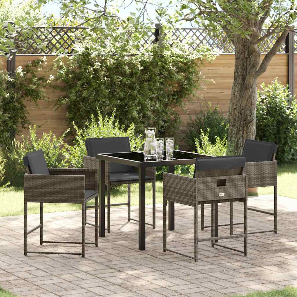 Tuin eettafelset met kussen 5 pcs Grijs poly rattan is nu te koop bij PeponiXL, paradijselijk wonen!