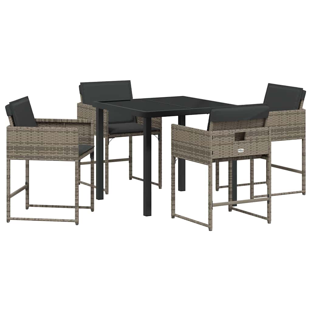 Tuin eettafelset met kussen 5 pcs Grijs poly rattan is nu te koop bij PeponiXL, paradijselijk wonen!