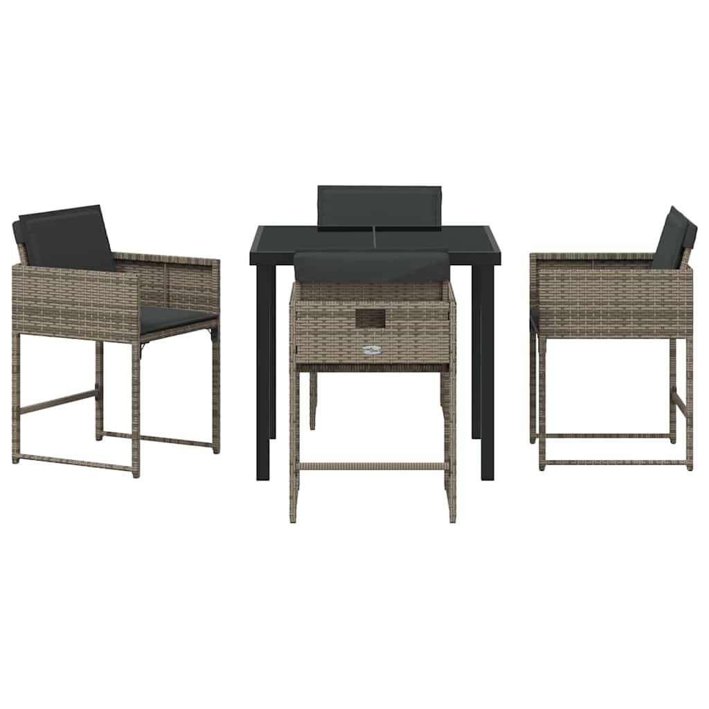 Tuin eettafelset met kussen 5 pcs Grijs poly rattan is nu te koop bij PeponiXL, paradijselijk wonen!