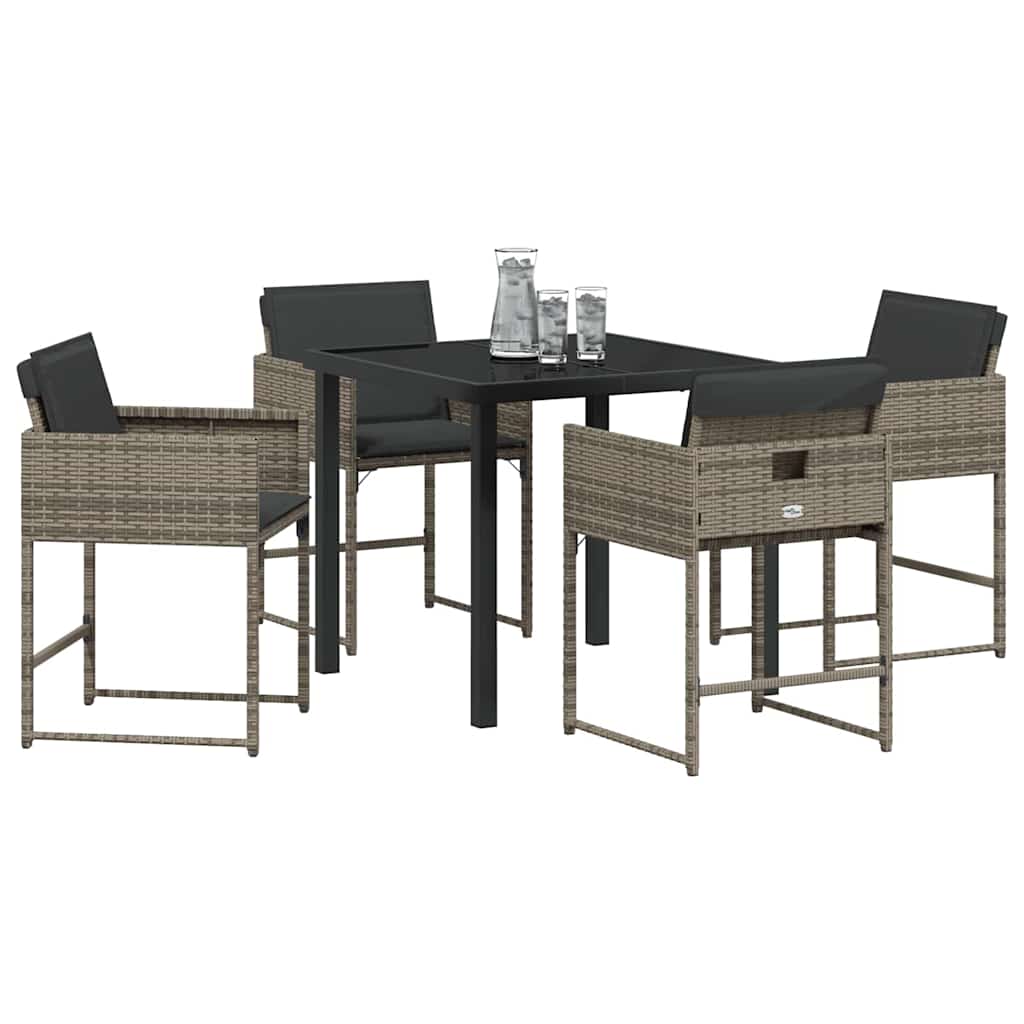 Tuin eettafelset met kussen 5 pcs Grijs poly rattan is nu te koop bij PeponiXL, paradijselijk wonen!
