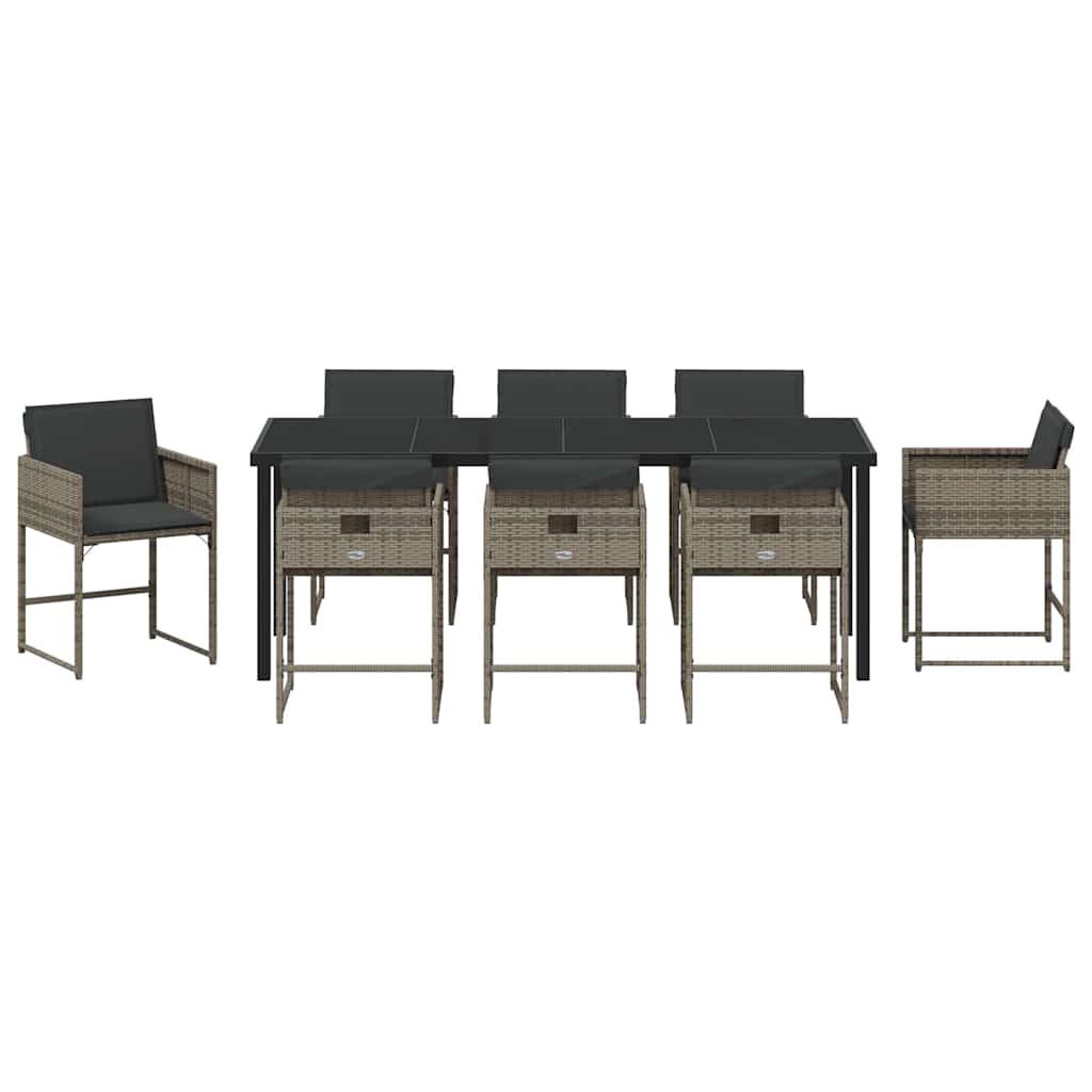 Tuin eettafelset met kussen 9 pcs Grijs poly rattan is nu te koop bij PeponiXL, paradijselijk wonen!