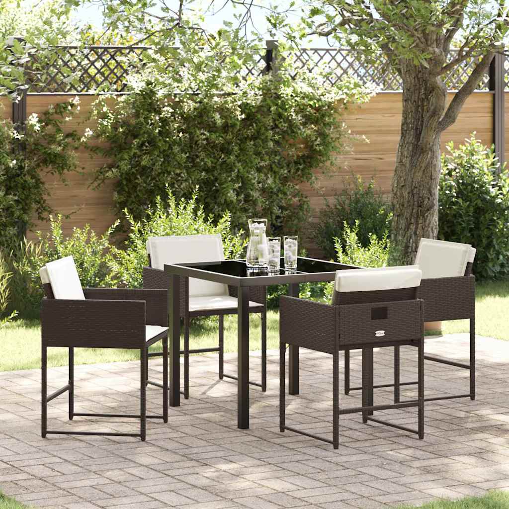 Tuin eettafelset met kussen 5 pcs Bruin poly rattan is nu te koop bij PeponiXL, paradijselijk wonen!