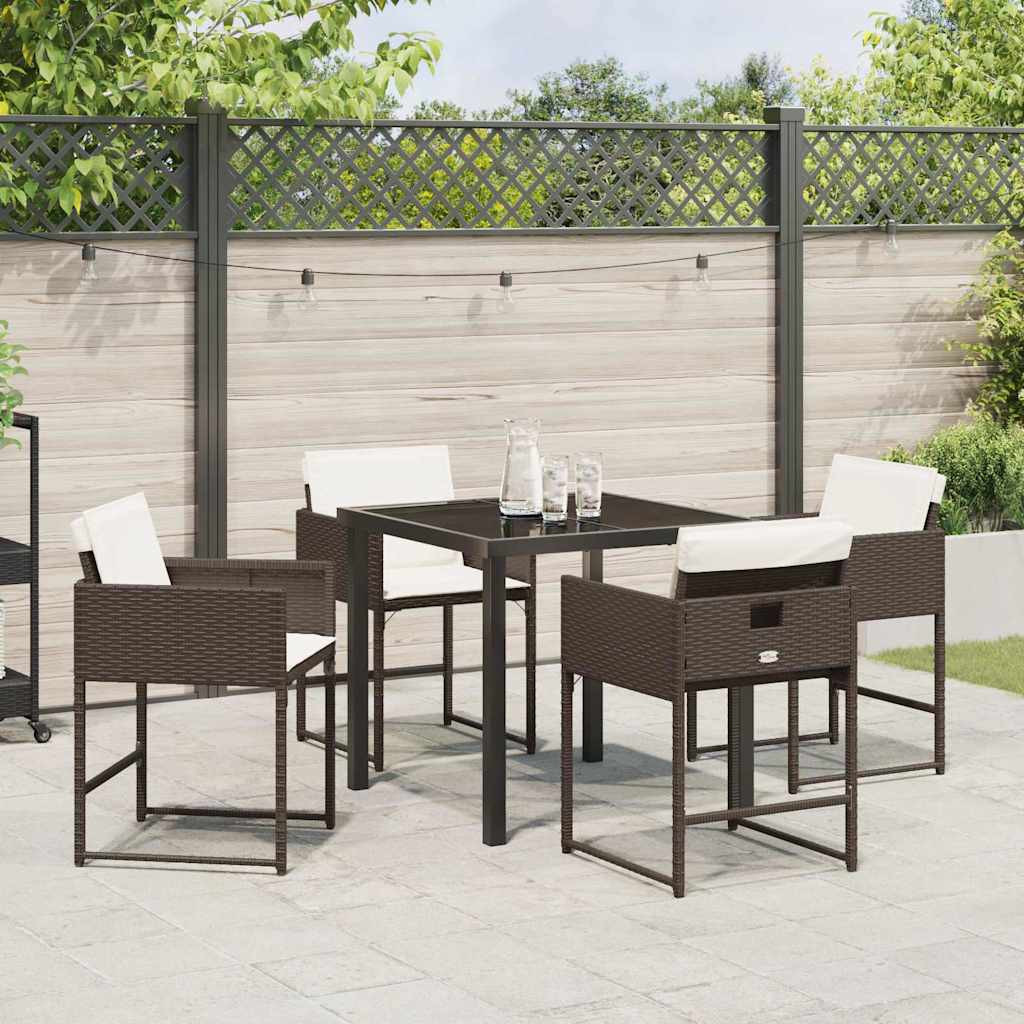 Tuin eettafelset met kussen 5 pcs Bruin poly rattan is nu te koop bij PeponiXL, paradijselijk wonen!