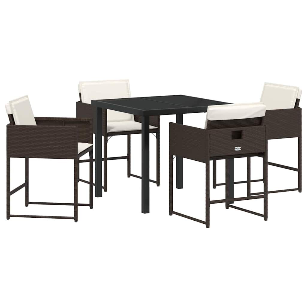 Tuin eettafelset met kussen 5 pcs Bruin poly rattan is nu te koop bij PeponiXL, paradijselijk wonen!