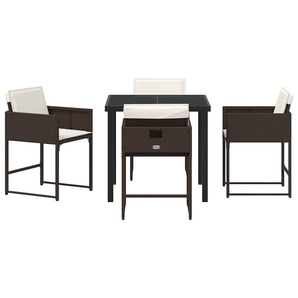 Tuin eettafelset met kussen 5 pcs Bruin poly rattan is nu te koop bij PeponiXL, paradijselijk wonen!