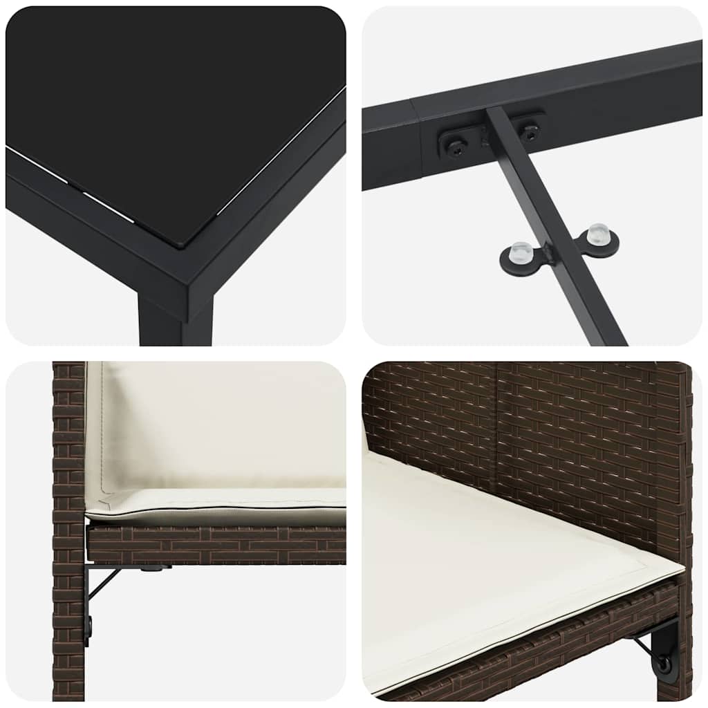 Tuin eettafelset met kussen 9 pcs Bruin poly rattan is nu te koop bij PeponiXL, paradijselijk wonen!