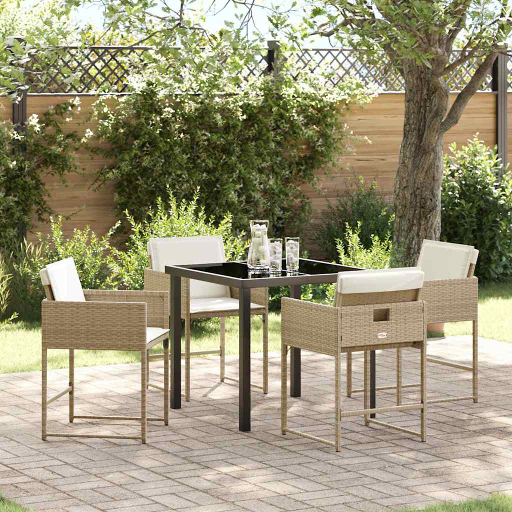 Tuin eettafelset met kussen 5 pcs Beige poly rattan is nu te koop bij PeponiXL, paradijselijk wonen!
