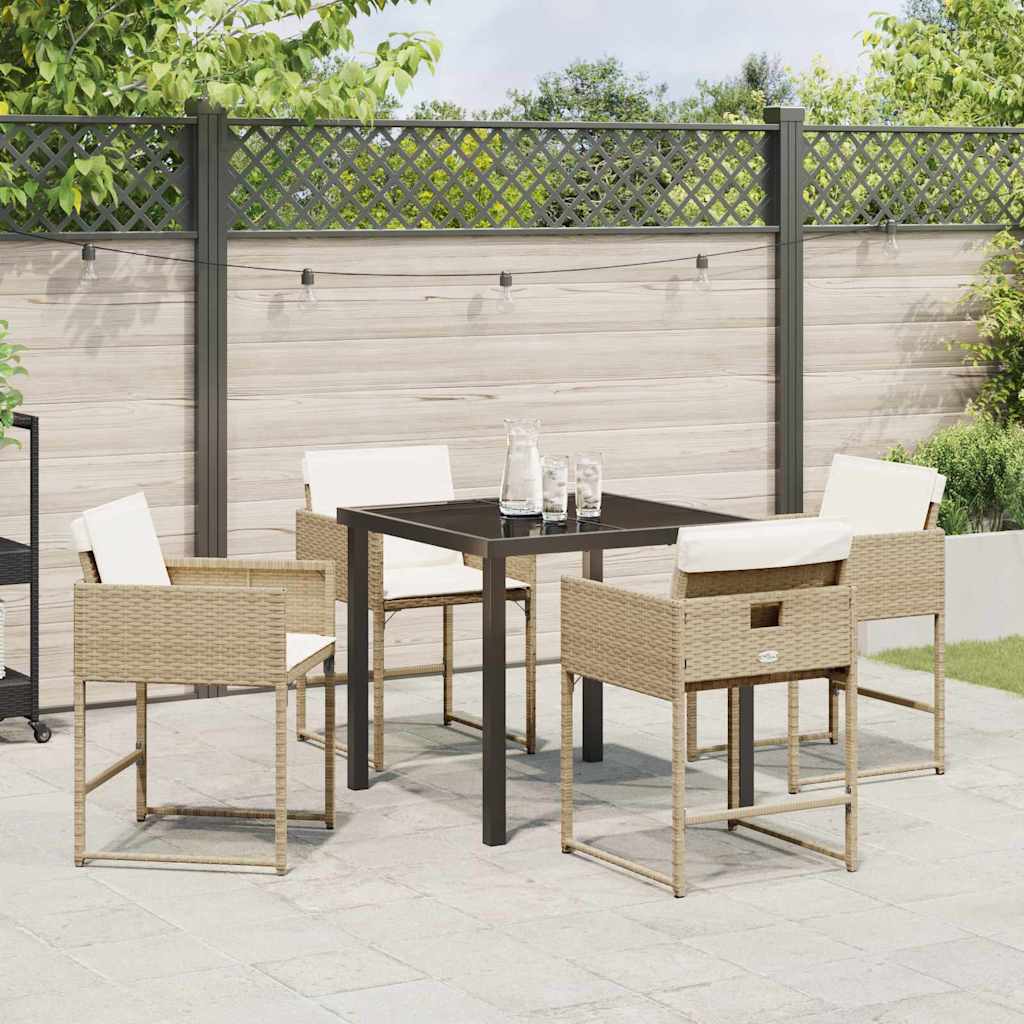 Tuin eettafelset met kussen 5 pcs Beige poly rattan is nu te koop bij PeponiXL, paradijselijk wonen!