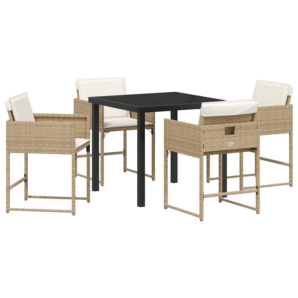 Tuin eettafelset met kussen 5 pcs Beige poly rattan is nu te koop bij PeponiXL, paradijselijk wonen!