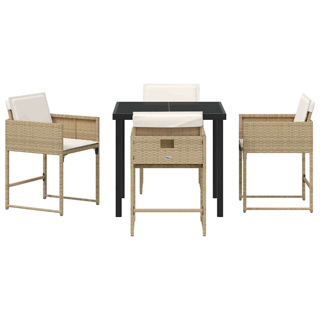 Tuin eettafelset met kussen 5 pcs Beige poly rattan is nu te koop bij PeponiXL, paradijselijk wonen!