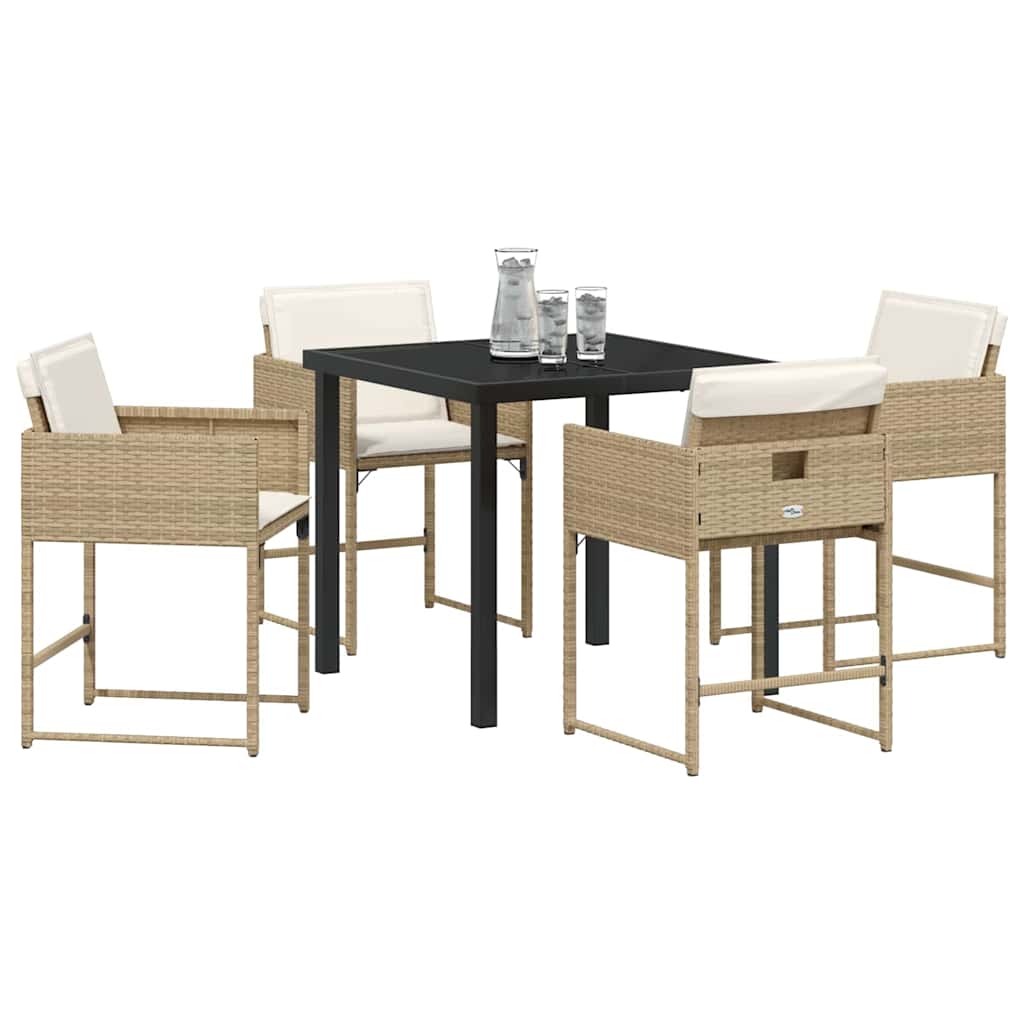 Tuin eettafelset met kussen 5 pcs Beige poly rattan is nu te koop bij PeponiXL, paradijselijk wonen!