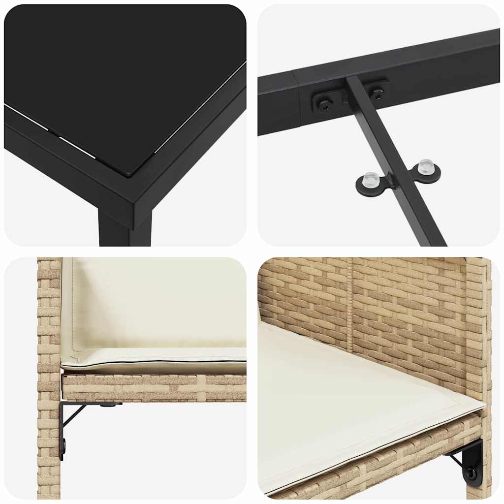 Tuin eettafelset met kussen 9 pcs Beige poly rattan is nu te koop bij PeponiXL, paradijselijk wonen!