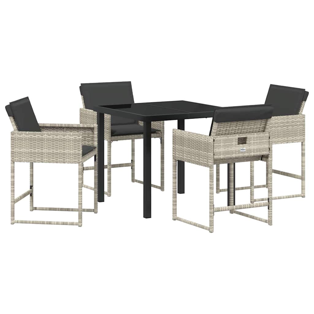 Tuin eettafelset met kussen 5 pcs Lichtgrijs poly rattan is nu te koop bij PeponiXL, paradijselijk wonen!