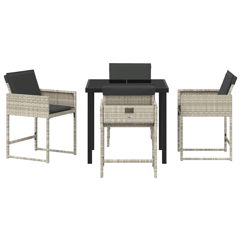 Tuin eettafelset met kussen 5 pcs Lichtgrijs poly rattan is nu te koop bij PeponiXL, paradijselijk wonen!
