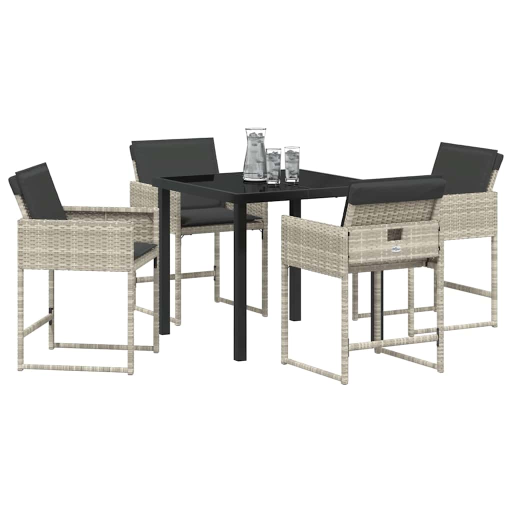 Tuin eettafelset met kussen 5 pcs Lichtgrijs poly rattan is nu te koop bij PeponiXL, paradijselijk wonen!