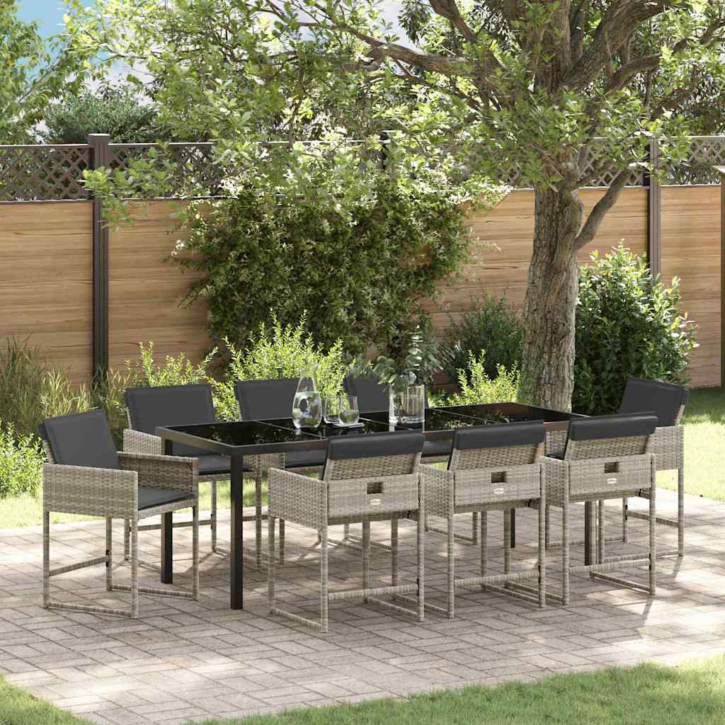 Tuin eettafelset met kussen 9 pcs Lichtgrijs poly rattan is nu te koop bij PeponiXL, paradijselijk wonen!
