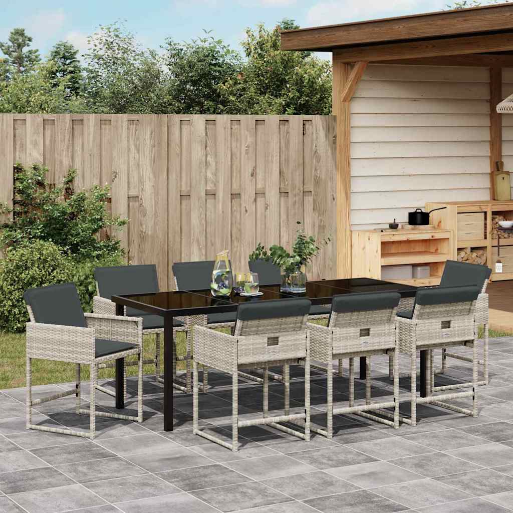 Tuin eettafelset met kussen 9 pcs Lichtgrijs poly rattan is nu te koop bij PeponiXL, paradijselijk wonen!