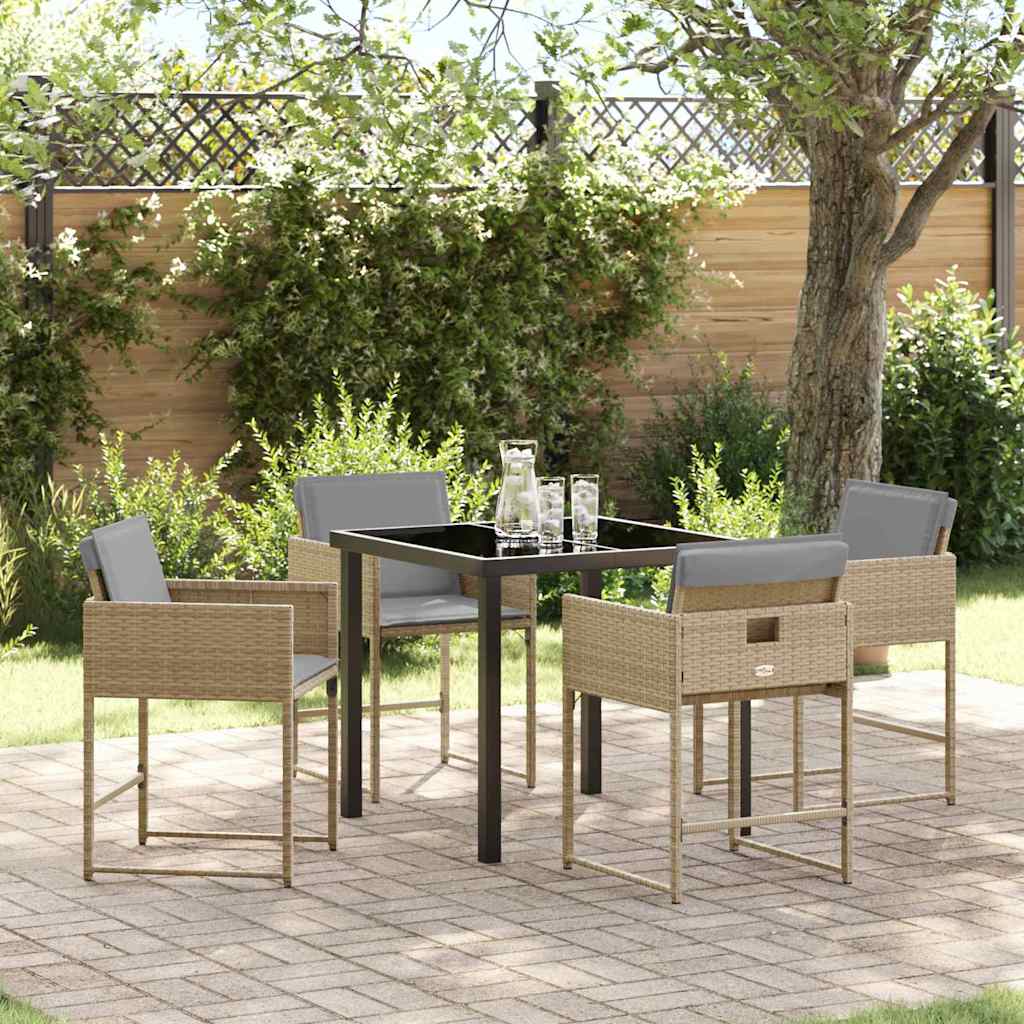 Tuin eettafelset met kussen 5 pcs Beige poly rattan is nu te koop bij PeponiXL, paradijselijk wonen!