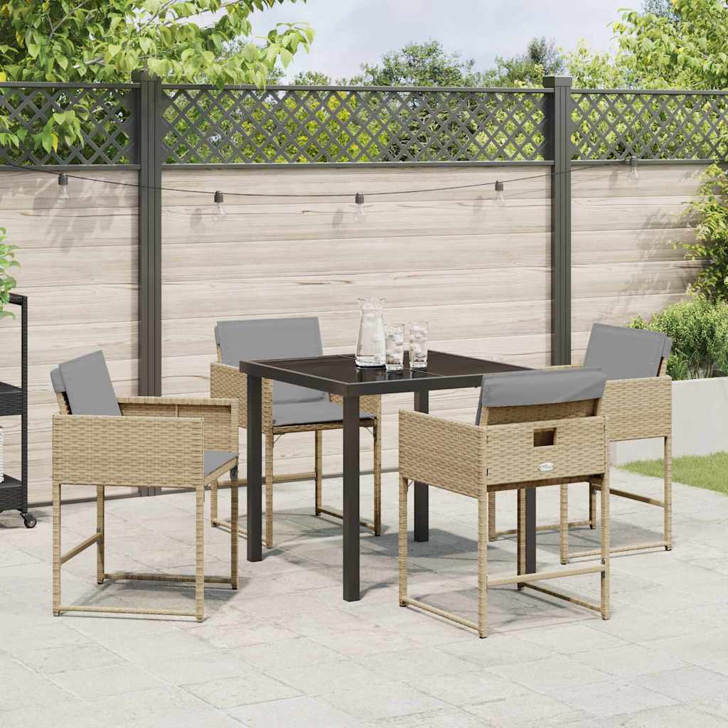 Tuin eettafelset met kussen 5 pcs Beige poly rattan is nu te koop bij PeponiXL, paradijselijk wonen!