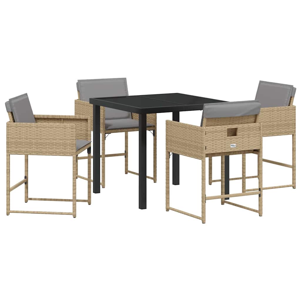 Tuin eettafelset met kussen 5 pcs Beige poly rattan is nu te koop bij PeponiXL, paradijselijk wonen!