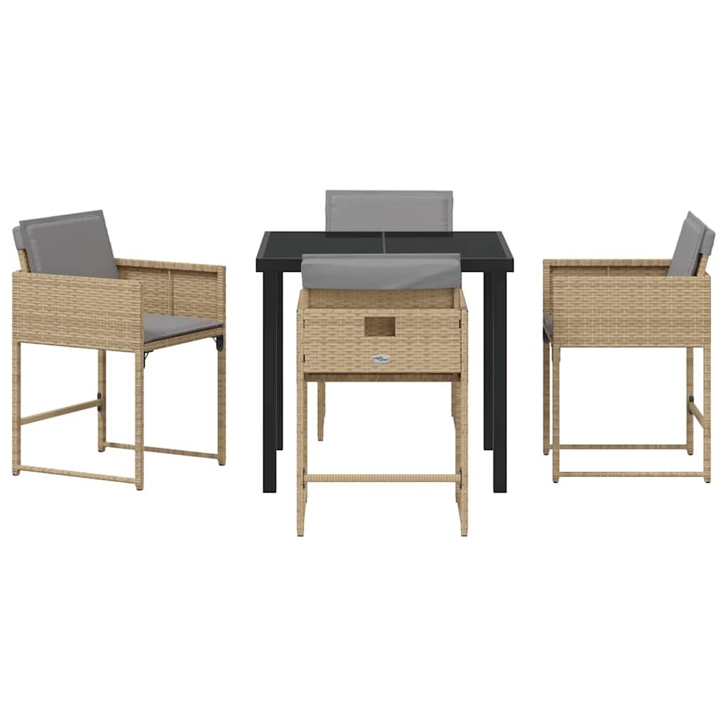 Tuin eettafelset met kussen 5 pcs Beige poly rattan is nu te koop bij PeponiXL, paradijselijk wonen!