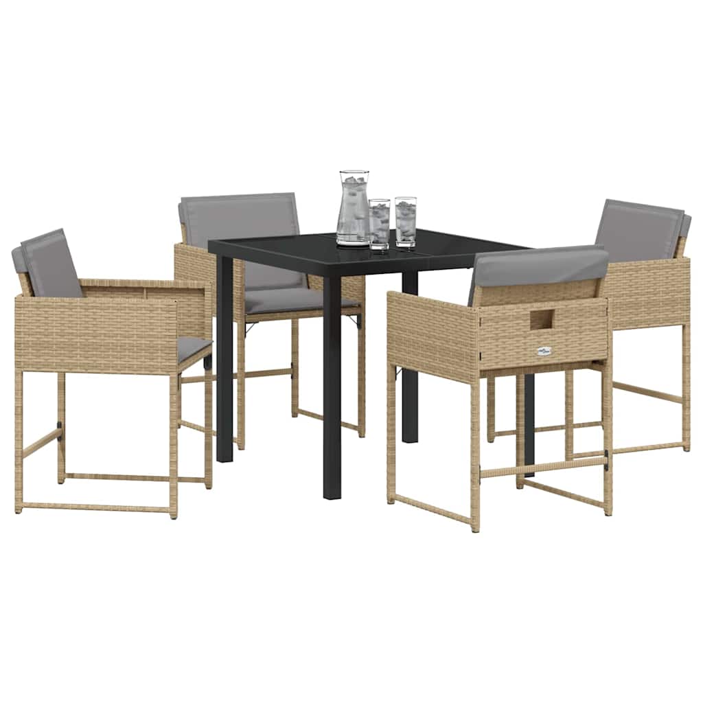 Tuin eettafelset met kussen 5 pcs Beige poly rattan is nu te koop bij PeponiXL, paradijselijk wonen!