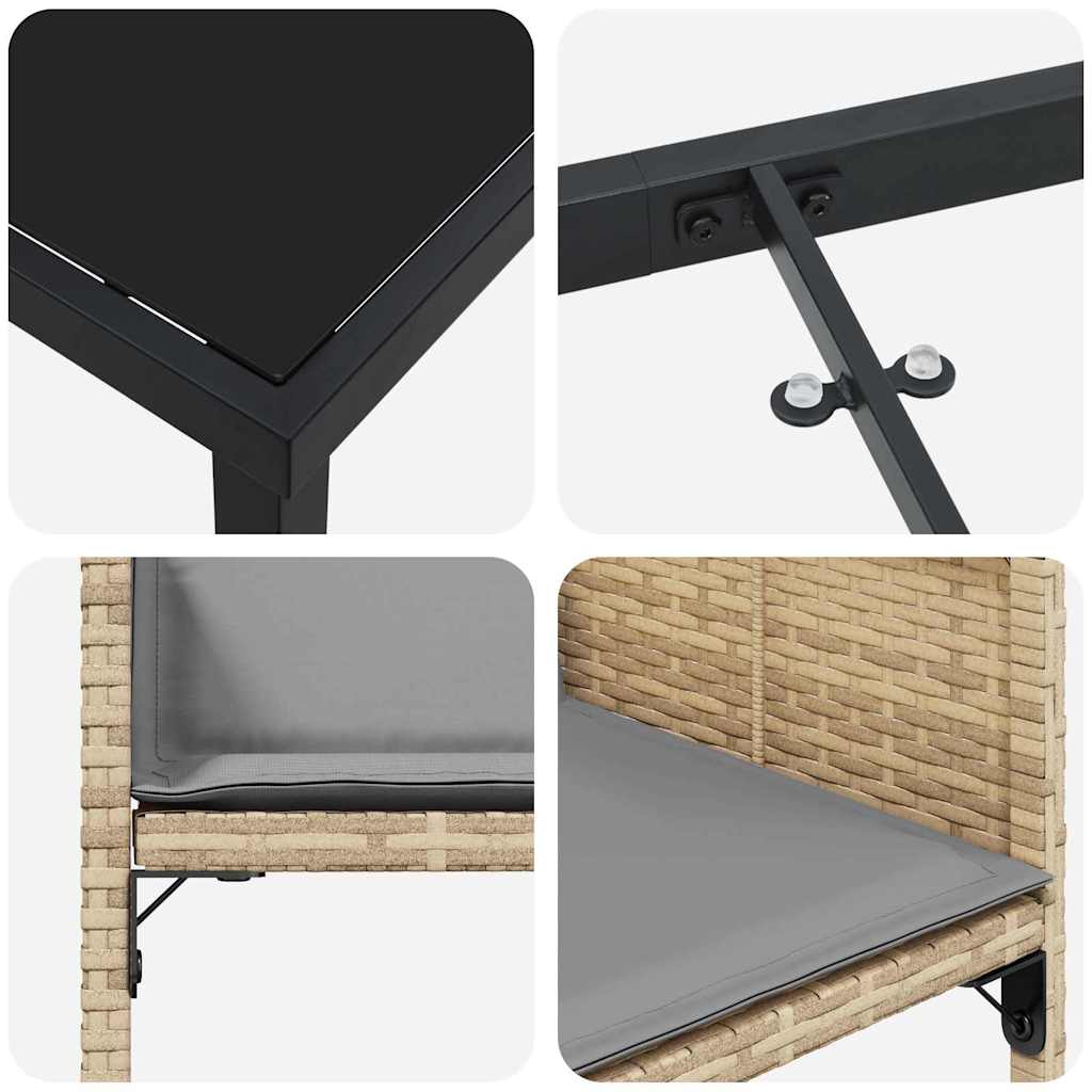 Tuin eettafelset met kussen 9 pcs Beige poly rattan is nu te koop bij PeponiXL, paradijselijk wonen!