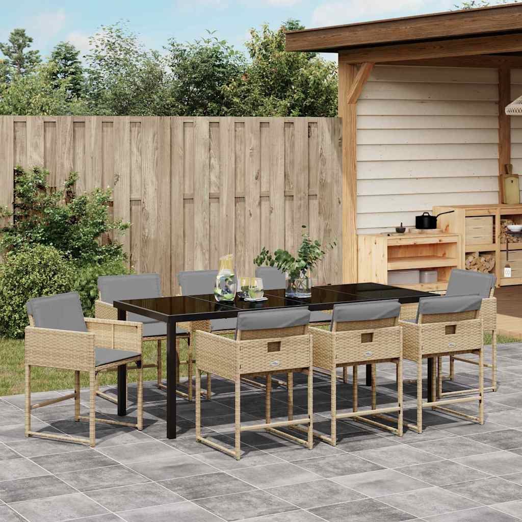 Tuin eettafelset met kussen 9 pcs Beige poly rattan is nu te koop bij PeponiXL, paradijselijk wonen!