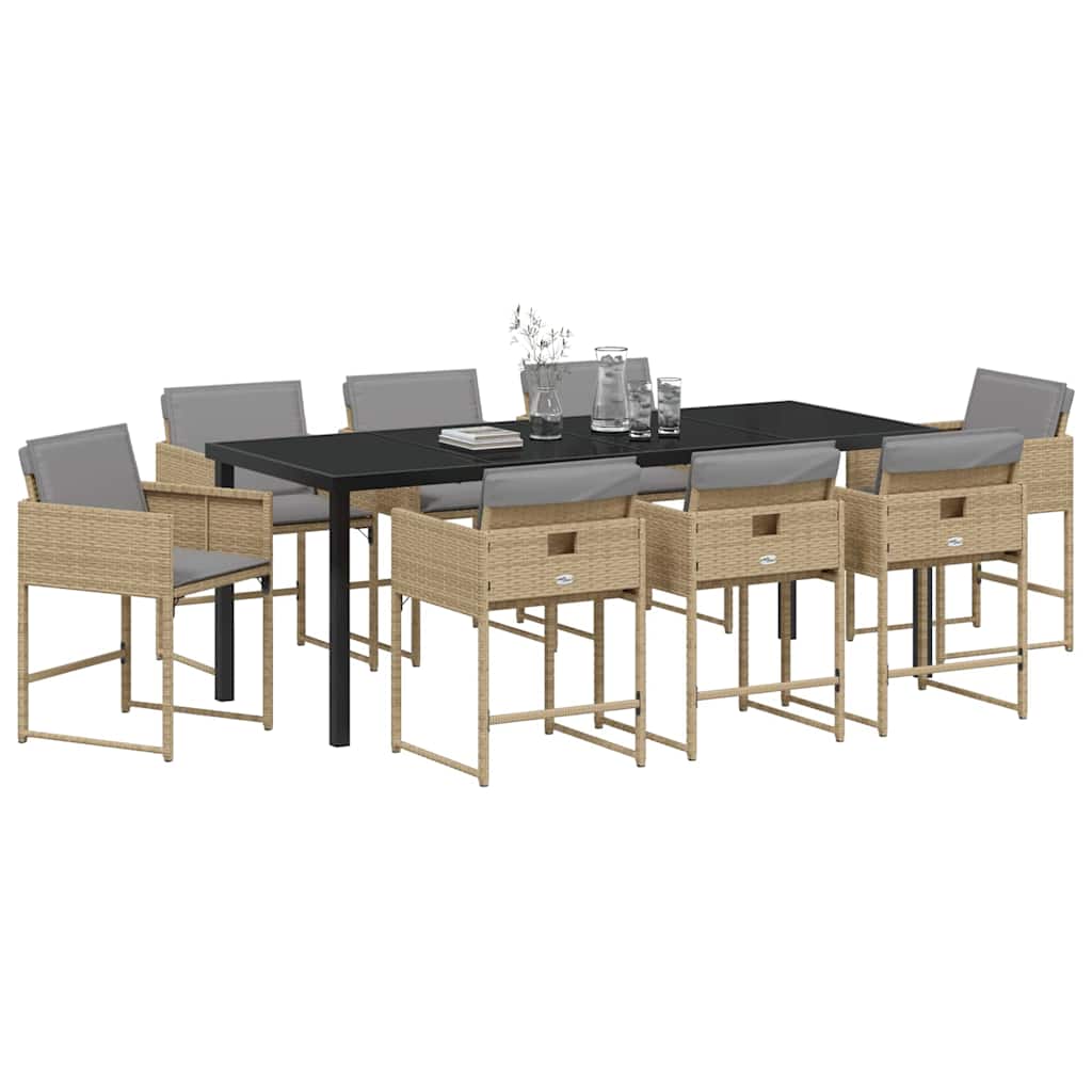 Tuin eettafelset met kussen 9 pcs Beige poly rattan is nu te koop bij PeponiXL, paradijselijk wonen!