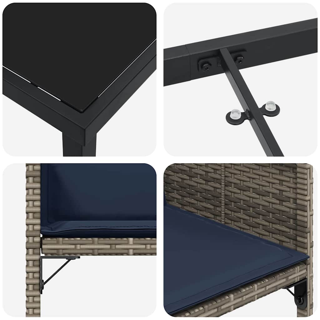 Tuin eettafelset met kussen 9 pcs Grijs poly rattan is nu te koop bij PeponiXL, paradijselijk wonen!