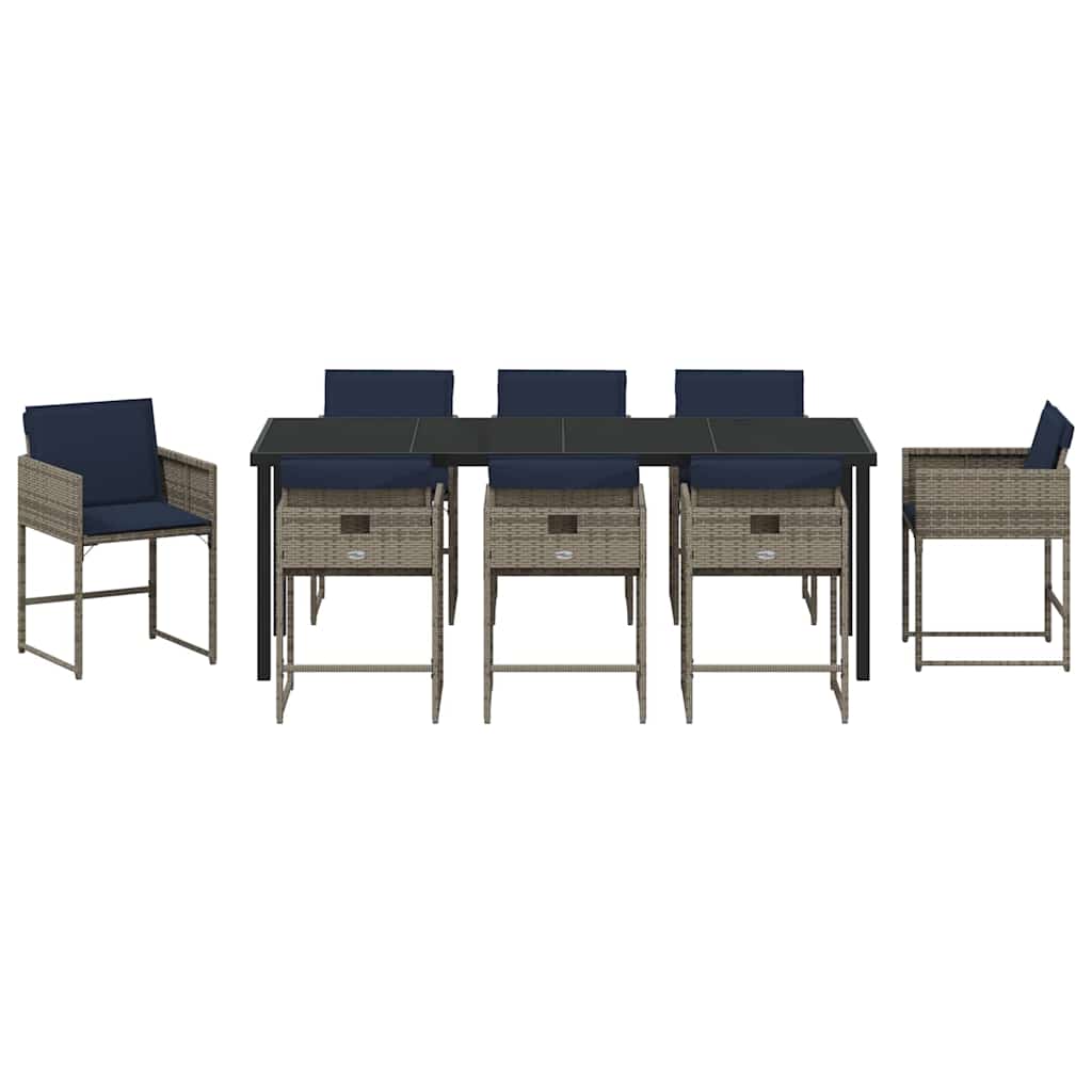 Tuin eettafelset met kussen 9 pcs Grijs poly rattan is nu te koop bij PeponiXL, paradijselijk wonen!