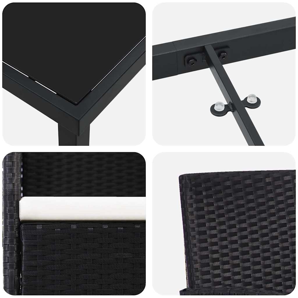 Tuin eettafelset met kussen 7 pcs Zwart poly rattan is nu te koop bij PeponiXL, paradijselijk wonen!