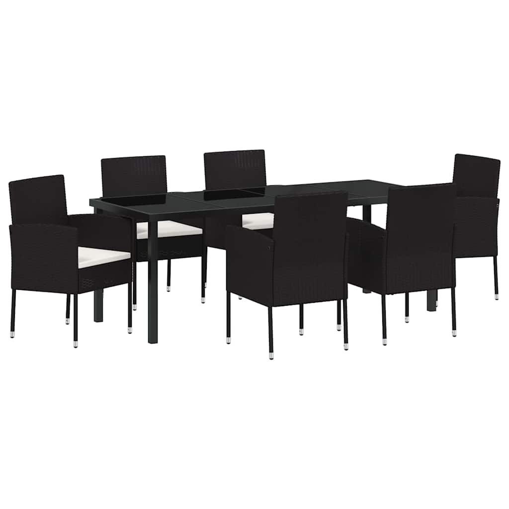 Tuin eettafelset met kussen 7 pcs Zwart poly rattan is nu te koop bij PeponiXL, paradijselijk wonen!