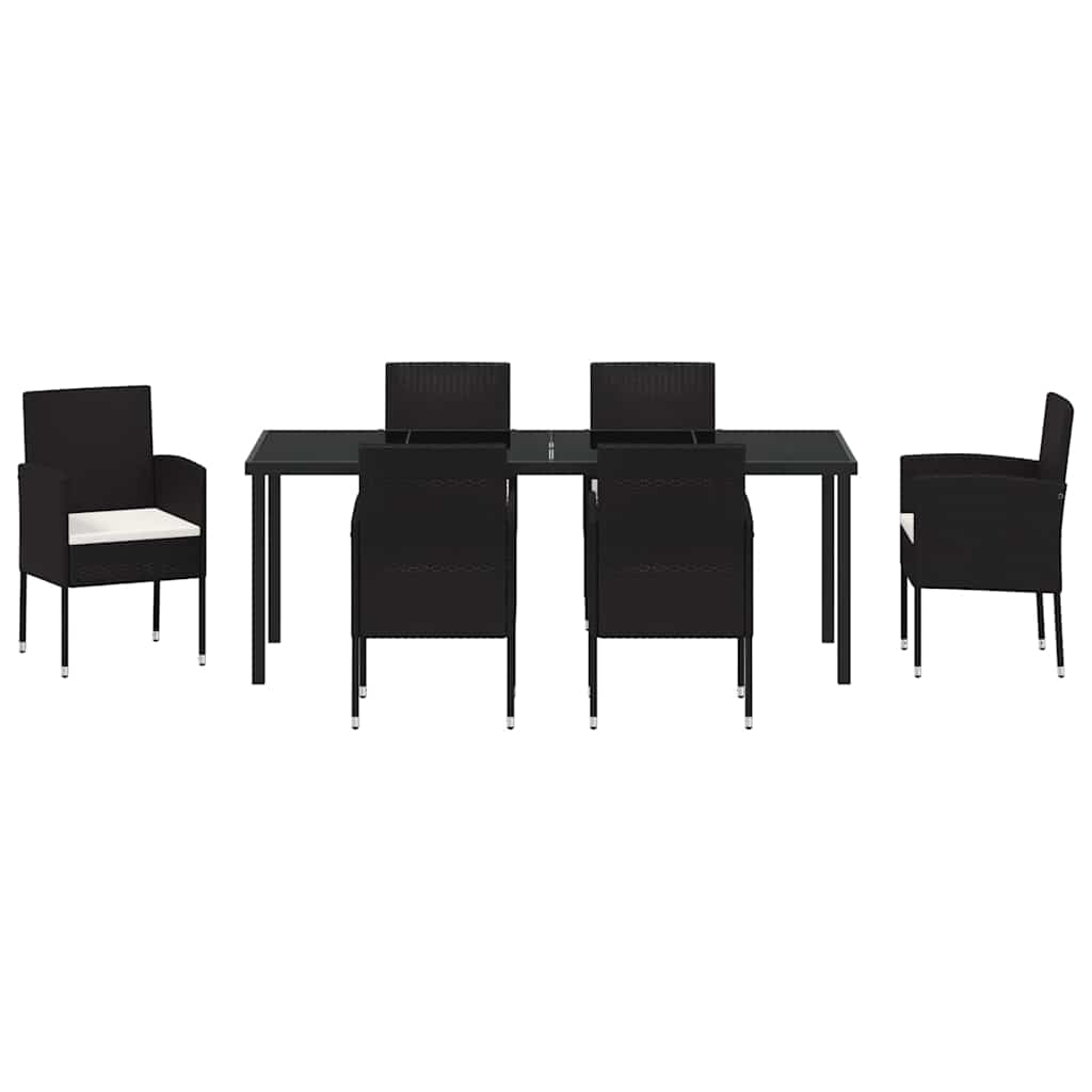 Tuin eettafelset met kussen 7 pcs Zwart poly rattan is nu te koop bij PeponiXL, paradijselijk wonen!