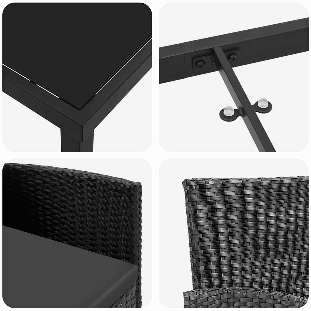 Tuin eettafelset met kussen 5 pcs Zwart poly rattan is nu te koop bij PeponiXL, paradijselijk wonen!