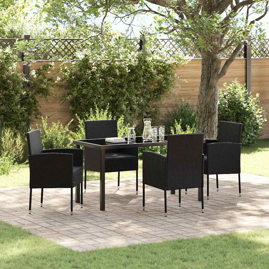 Tuin eettafelset met kussen 5 pcs Zwart poly rattan is nu te koop bij PeponiXL, paradijselijk wonen!
