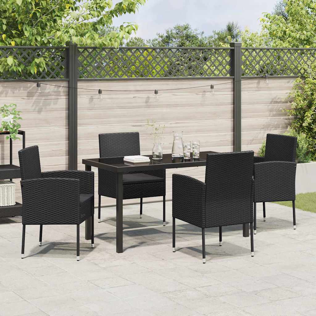 Tuin eettafelset met kussen 5 pcs Zwart poly rattan is nu te koop bij PeponiXL, paradijselijk wonen!
