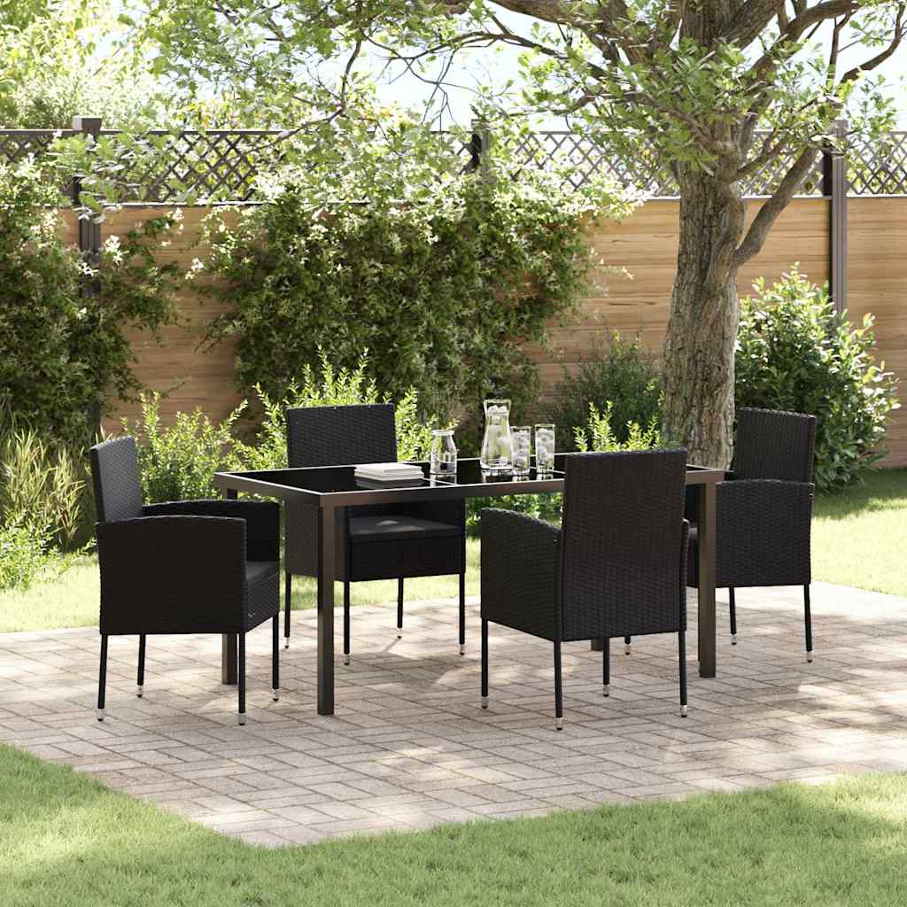 Tuin eettafelset met kussen 5 pcs Zwart poly rattan is nu te koop bij PeponiXL, paradijselijk wonen!