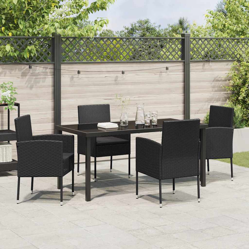 Tuin eettafelset met kussen 5 pcs Zwart poly rattan is nu te koop bij PeponiXL, paradijselijk wonen!