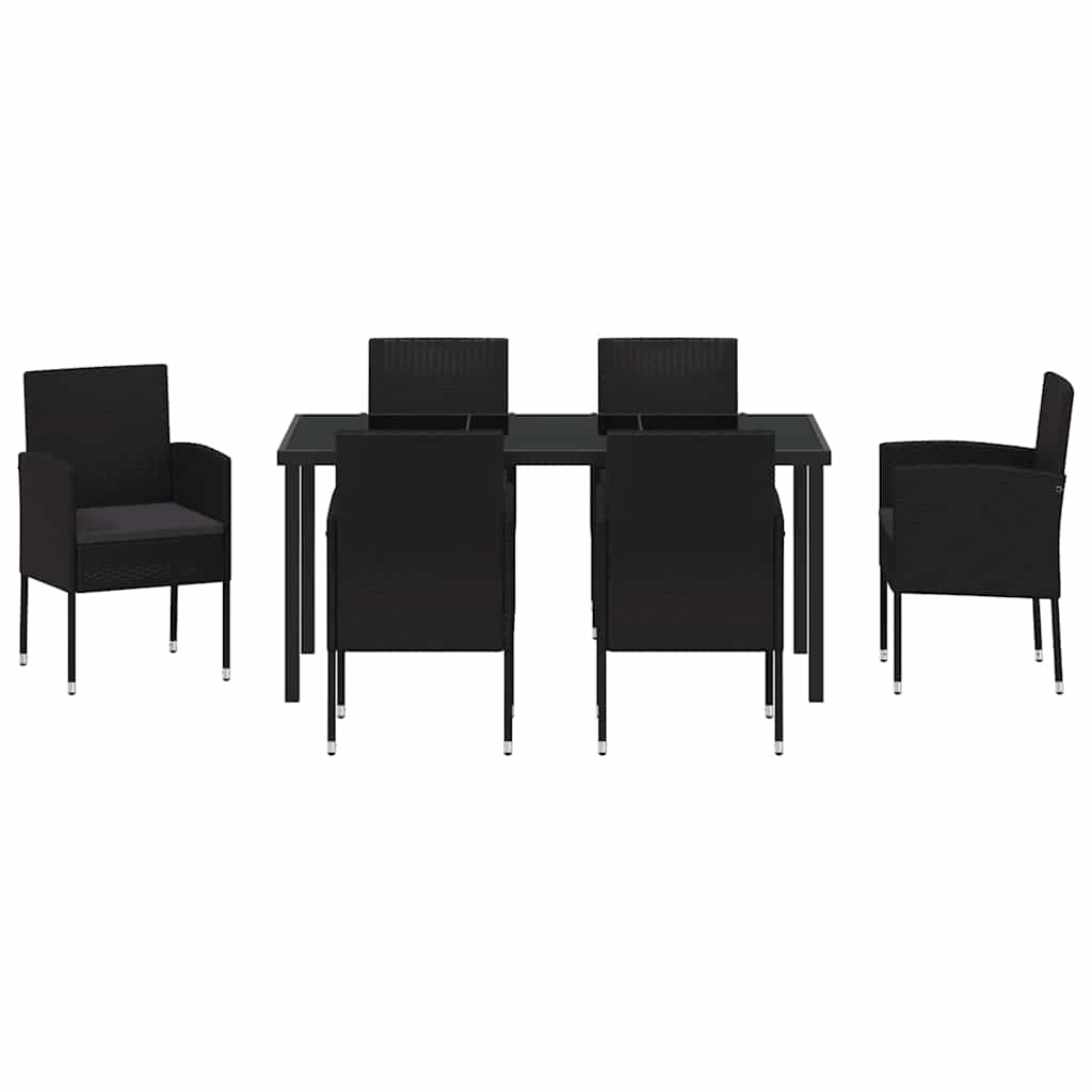 Tuin eettafelset met kussen 7 pcs Zwart poly rattan is nu te koop bij PeponiXL, paradijselijk wonen!