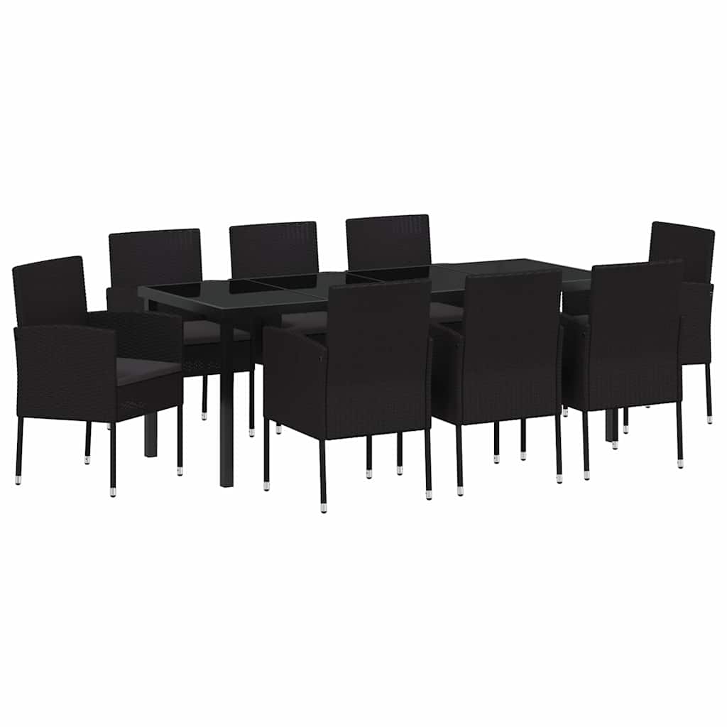 Tuin eettafelset met kussen 9 pcs Zwart poly rattan is nu te koop bij PeponiXL, paradijselijk wonen!