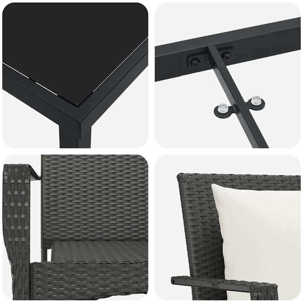 Tuin eettafelset met kussen 7 pcs Zwart poly rattan is nu te koop bij PeponiXL, paradijselijk wonen!