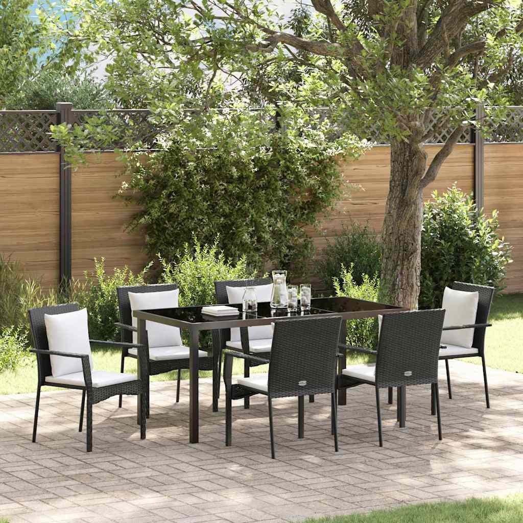 Tuin eettafelset met kussen 7 pcs Zwart poly rattan is nu te koop bij PeponiXL, paradijselijk wonen!