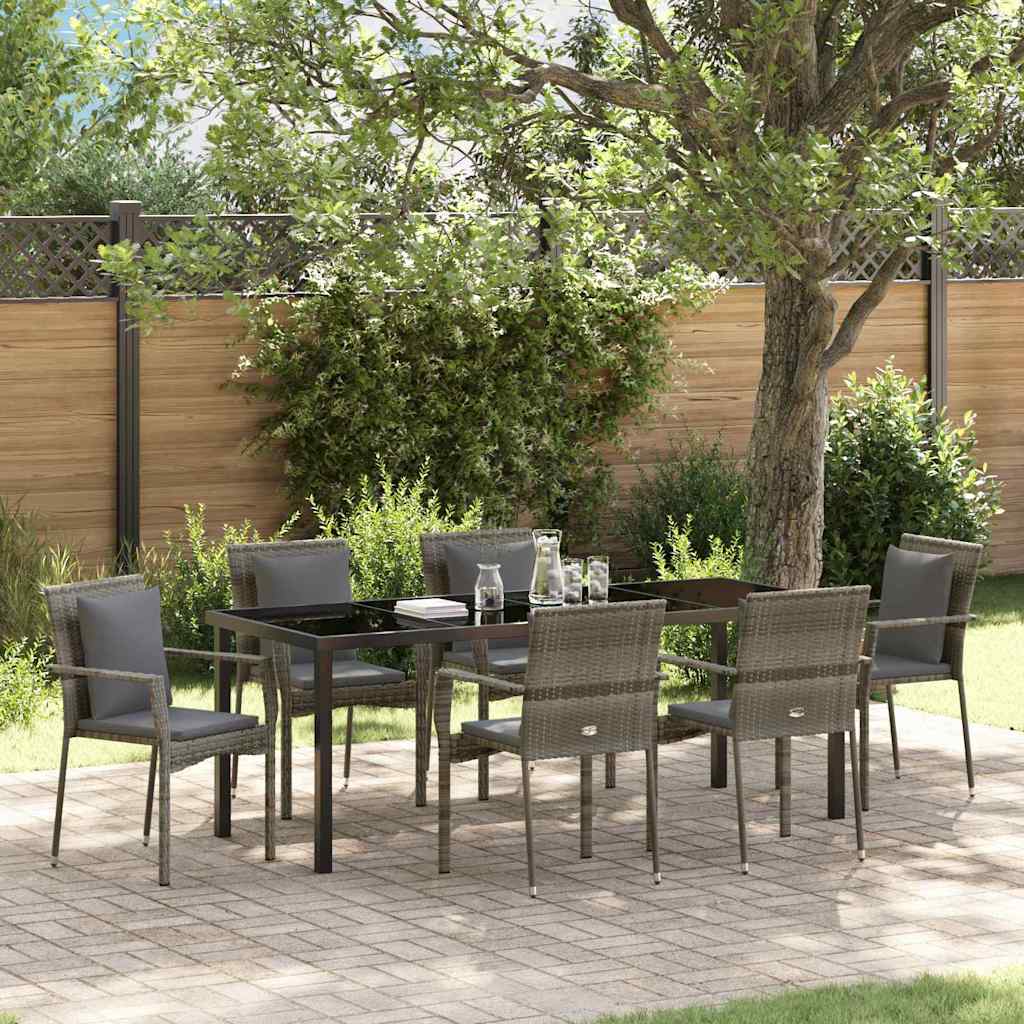 Tuin eettafelset met kussen 7 pcs Grijs poly rattan is nu te koop bij PeponiXL, paradijselijk wonen!